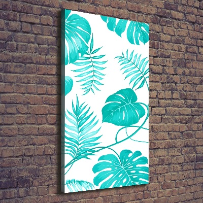 Tableau imprimé sur toile Feuilles tropicales bleu