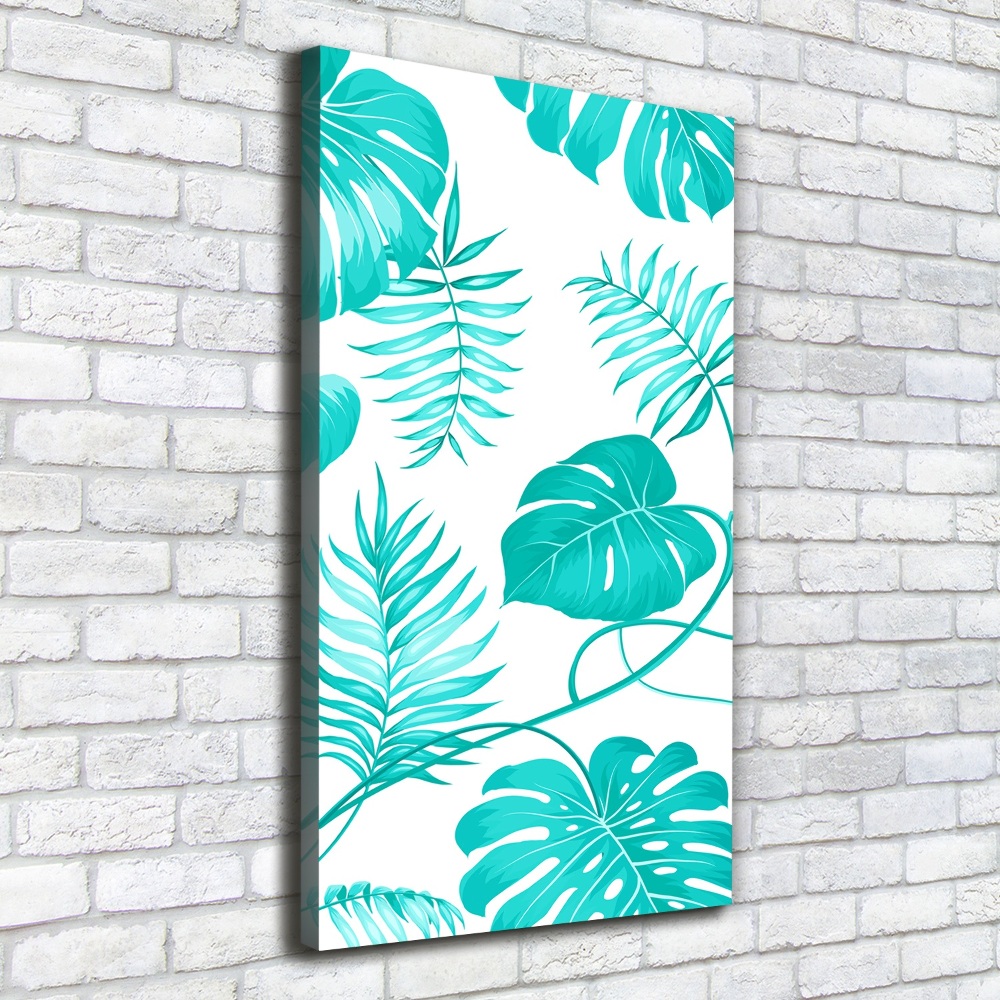 Tableau imprimé sur toile Feuilles tropicales bleu