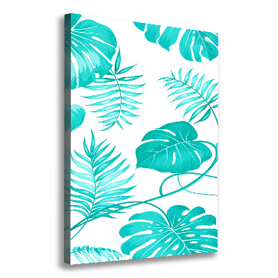 Tableau imprimé sur toile Feuilles tropicales bleu