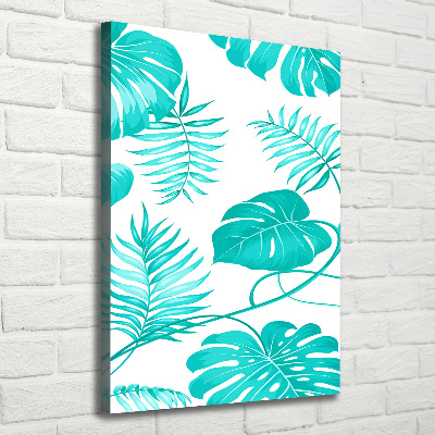 Tableau imprimé sur toile Feuilles tropicales bleu