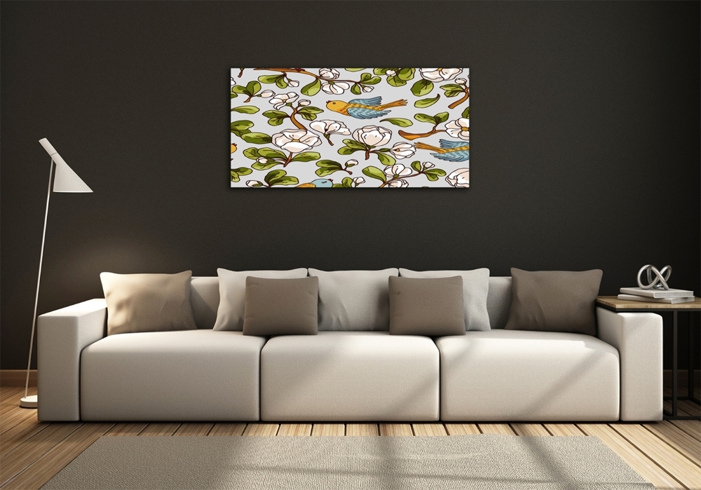 Tableau photo sur verre Oiseaux et fleurs