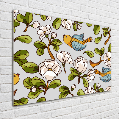 Tableau photo sur verre Oiseaux et fleurs