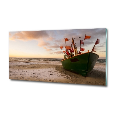 Tableau sur verre Bateau de pêche sur la plage