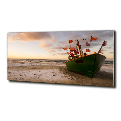 Tableau sur verre Bateau de pêche sur la plage