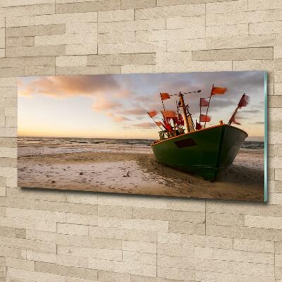 Tableau sur verre Bateau de pêche sur la plage