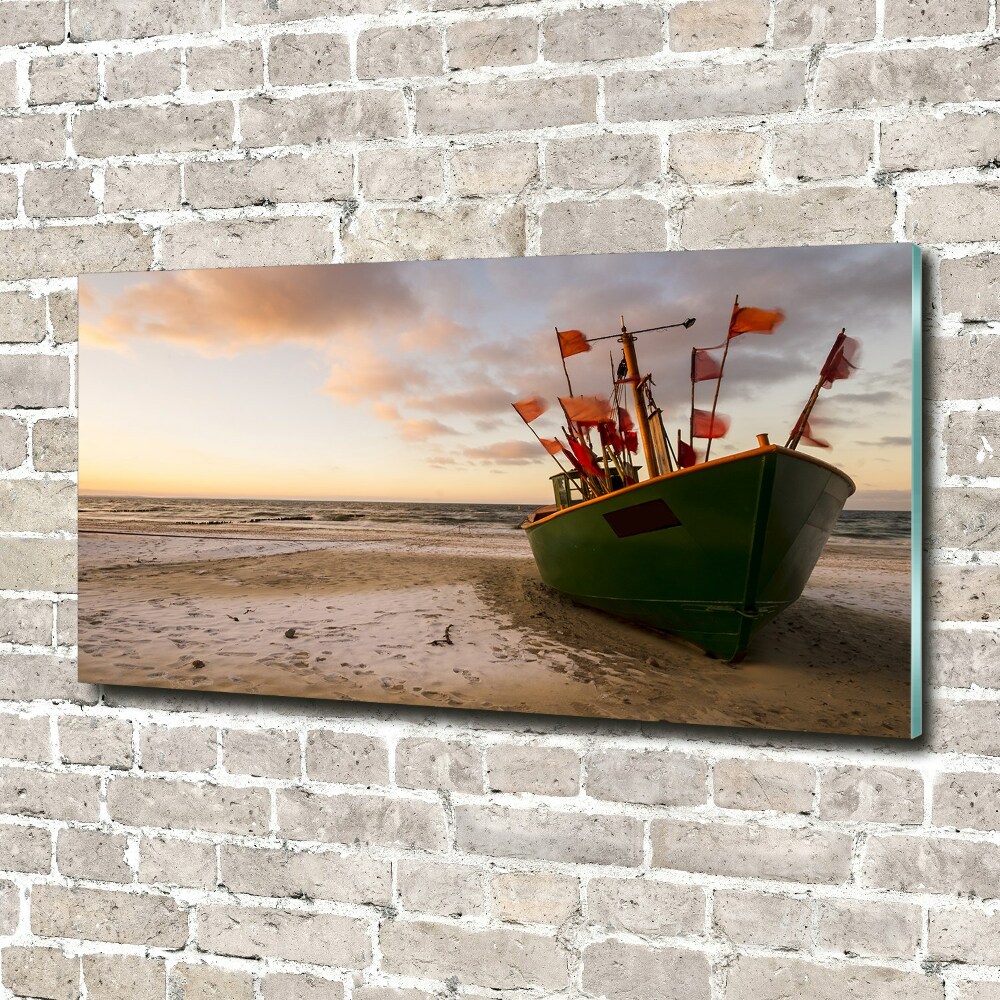 Tableau sur verre Bateau de pêche sur la plage