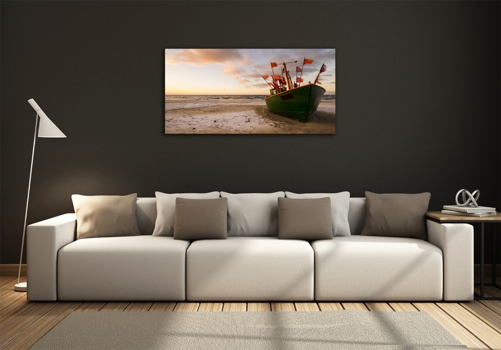 Tableau sur verre Bateau de pêche sur la plage