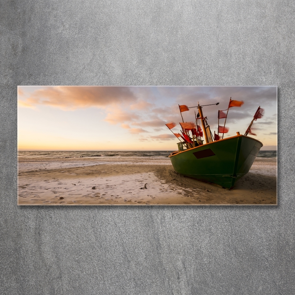 Tableau sur verre Bateau de pêche sur la plage