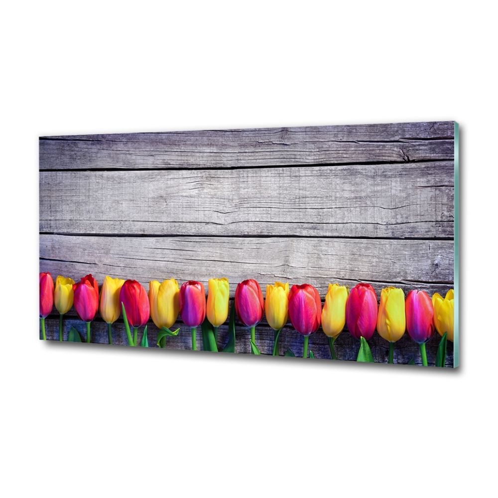 Tableau imprimé sur verre Tulipes sur bois