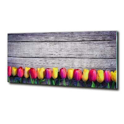 Tableau imprimé sur verre Tulipes sur bois