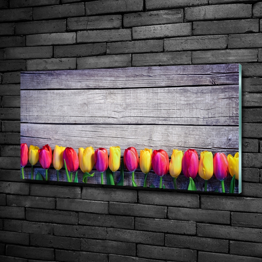 Tableau imprimé sur verre Tulipes sur bois