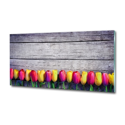 Tableau imprimé sur verre Tulipes sur bois