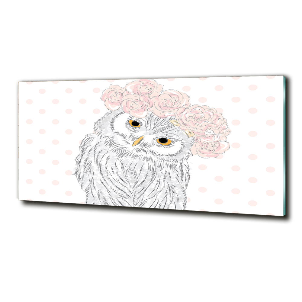 Tableau en verre Hibou dans une guirlande