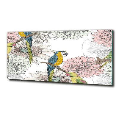 Tableau photo sur verre Perroquets et fleurs