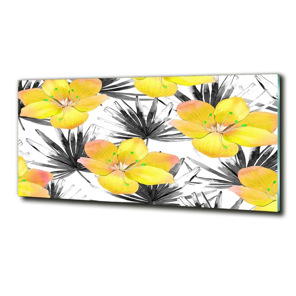 Tableau sur verre Fleurs exotiques jaunes