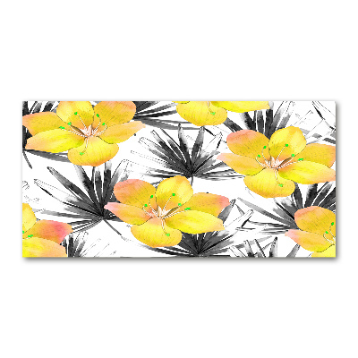 Tableau sur verre Fleurs exotiques jaunes