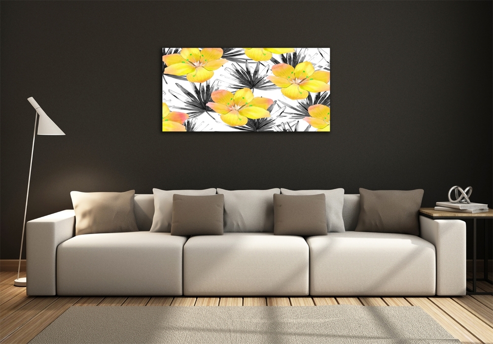 Tableau sur verre Fleurs exotiques jaunes