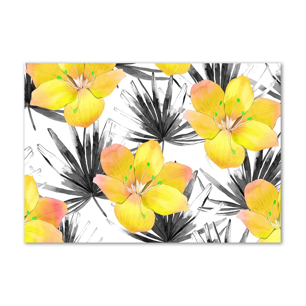 Tableau sur verre Fleurs exotiques jaunes