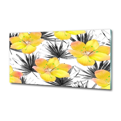 Tableau sur verre Fleurs exotiques jaunes