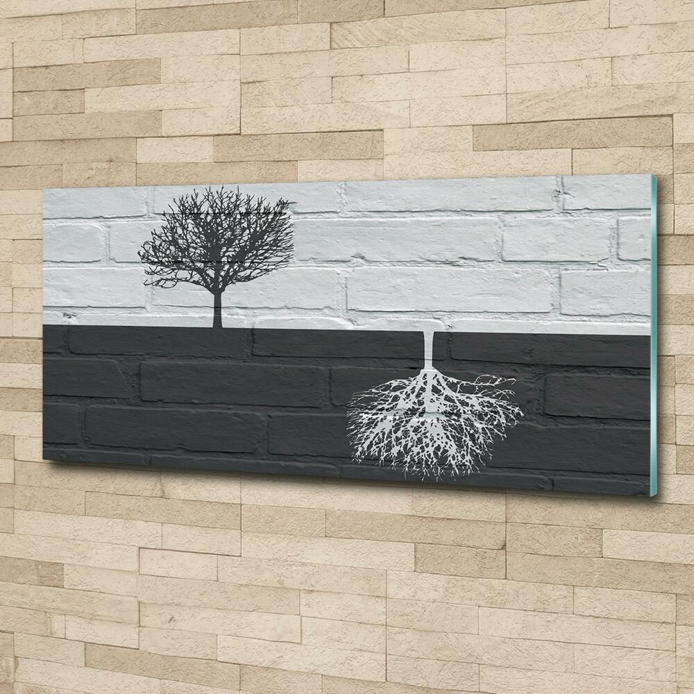 Tableau verre imprimé Arbres sur un mur