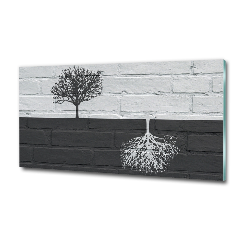 Tableau verre imprimé Arbres sur un mur