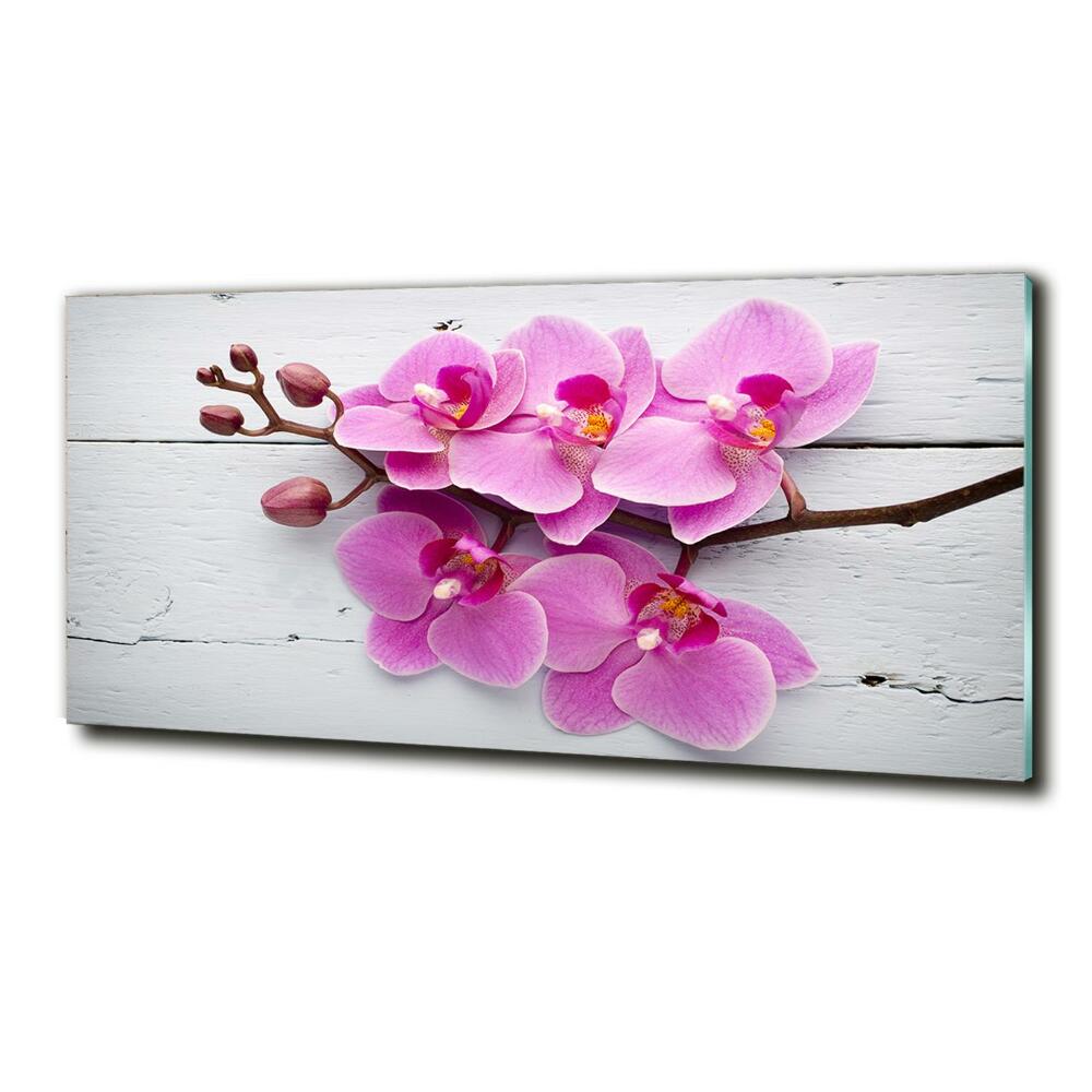 Tableau en verre Orchidée sur bois