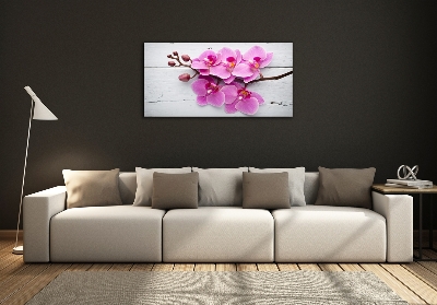 Tableau en verre Orchidée sur bois