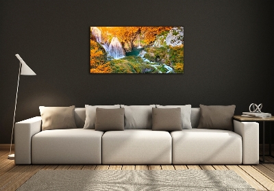 Tableau verre imprimé Chute d'eau en automne