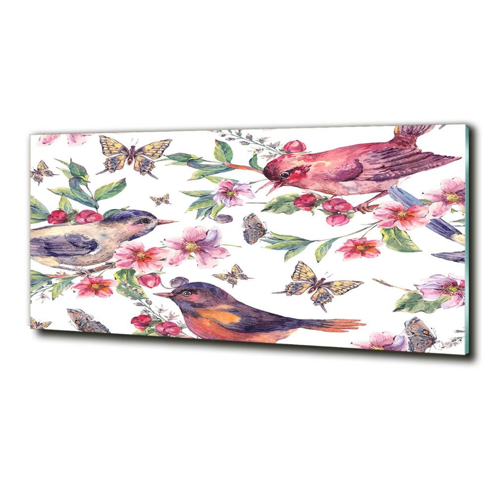 Tableau photo sur verre Oiseaux et papillons de fleurs de cerisier