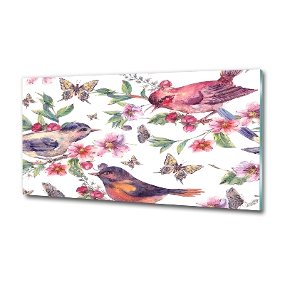 Tableau photo sur verre Oiseaux et papillons de fleurs de cerisier