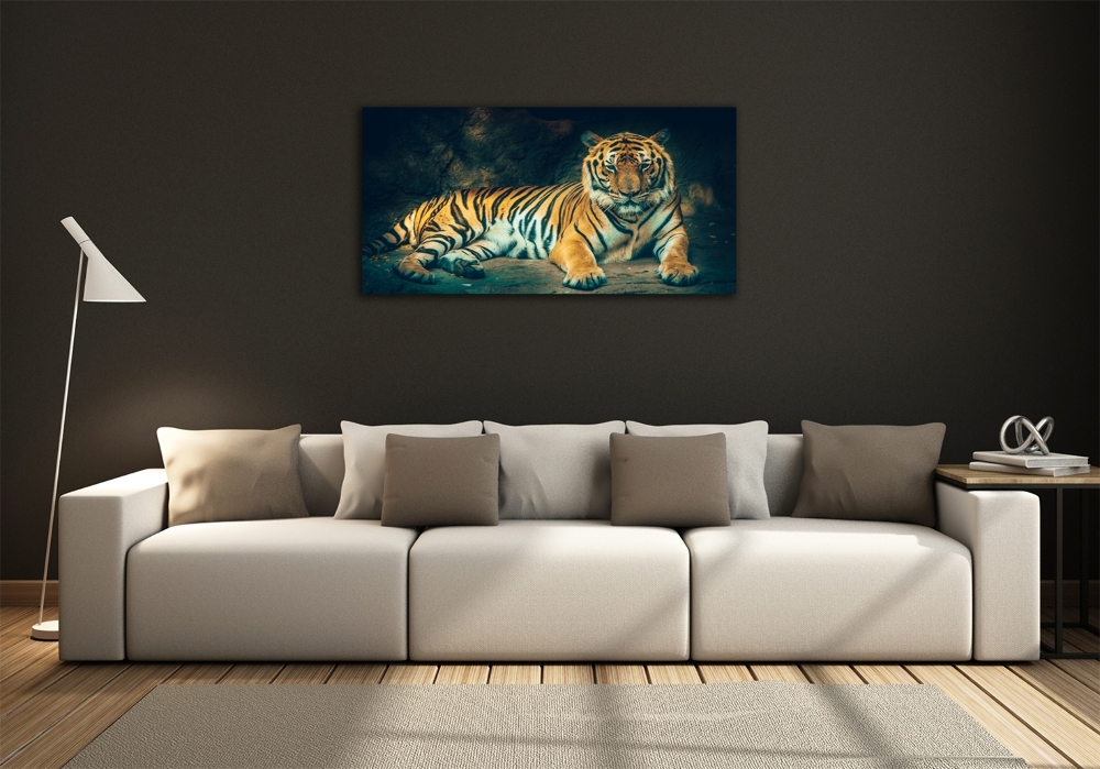 Tableau en verre Tigre dans une grotte