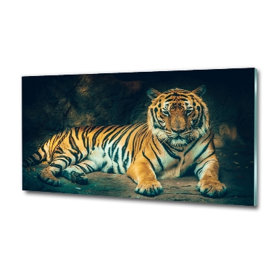 Tableau en verre Tigre dans une grotte