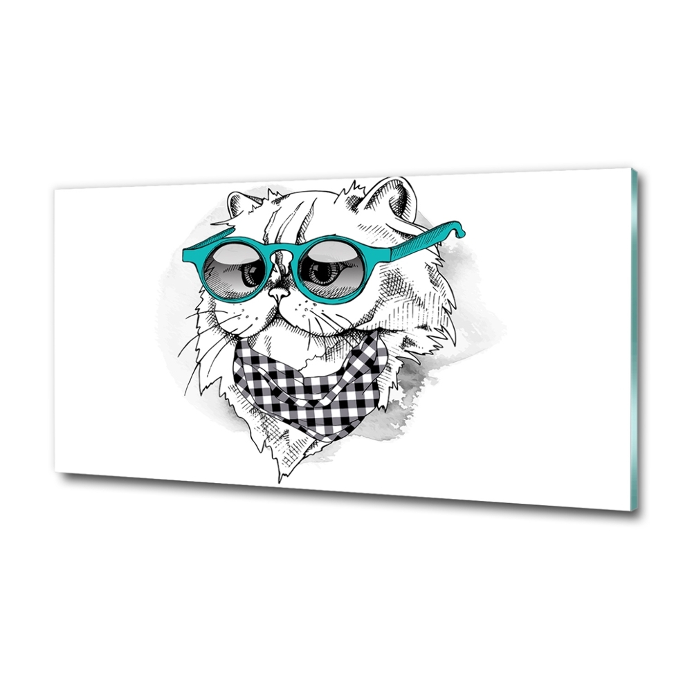 Tableau sur verre Chat en lunettes