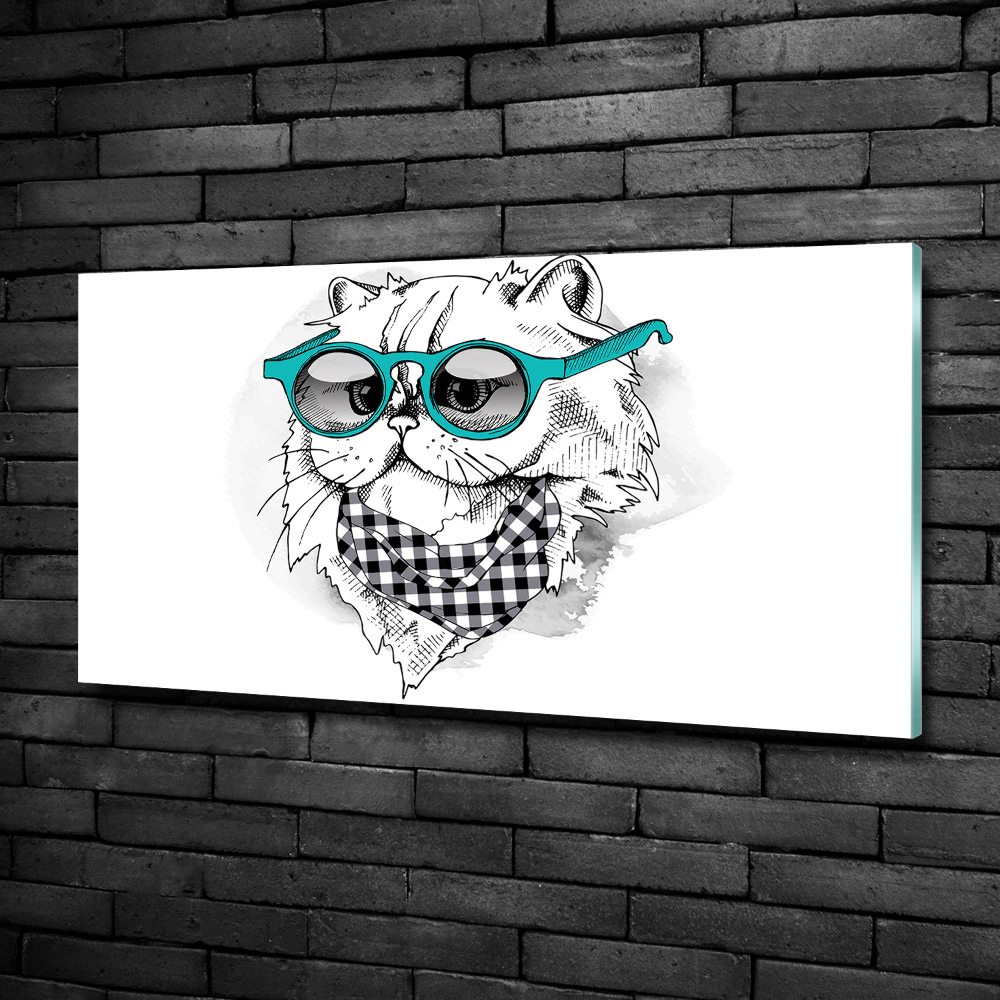 Tableau sur verre Chat en lunettes