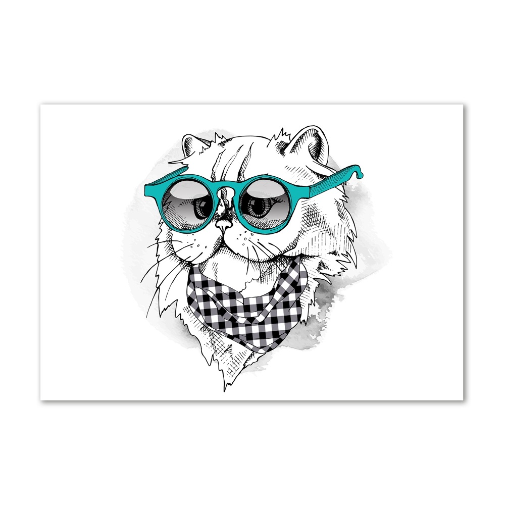 Tableau sur verre Chat en lunettes