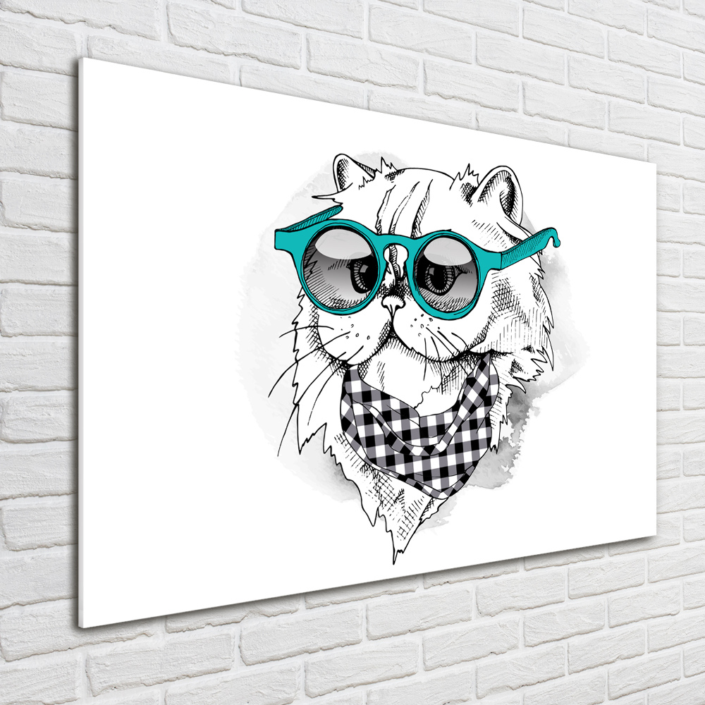 Tableau sur verre Chat en lunettes