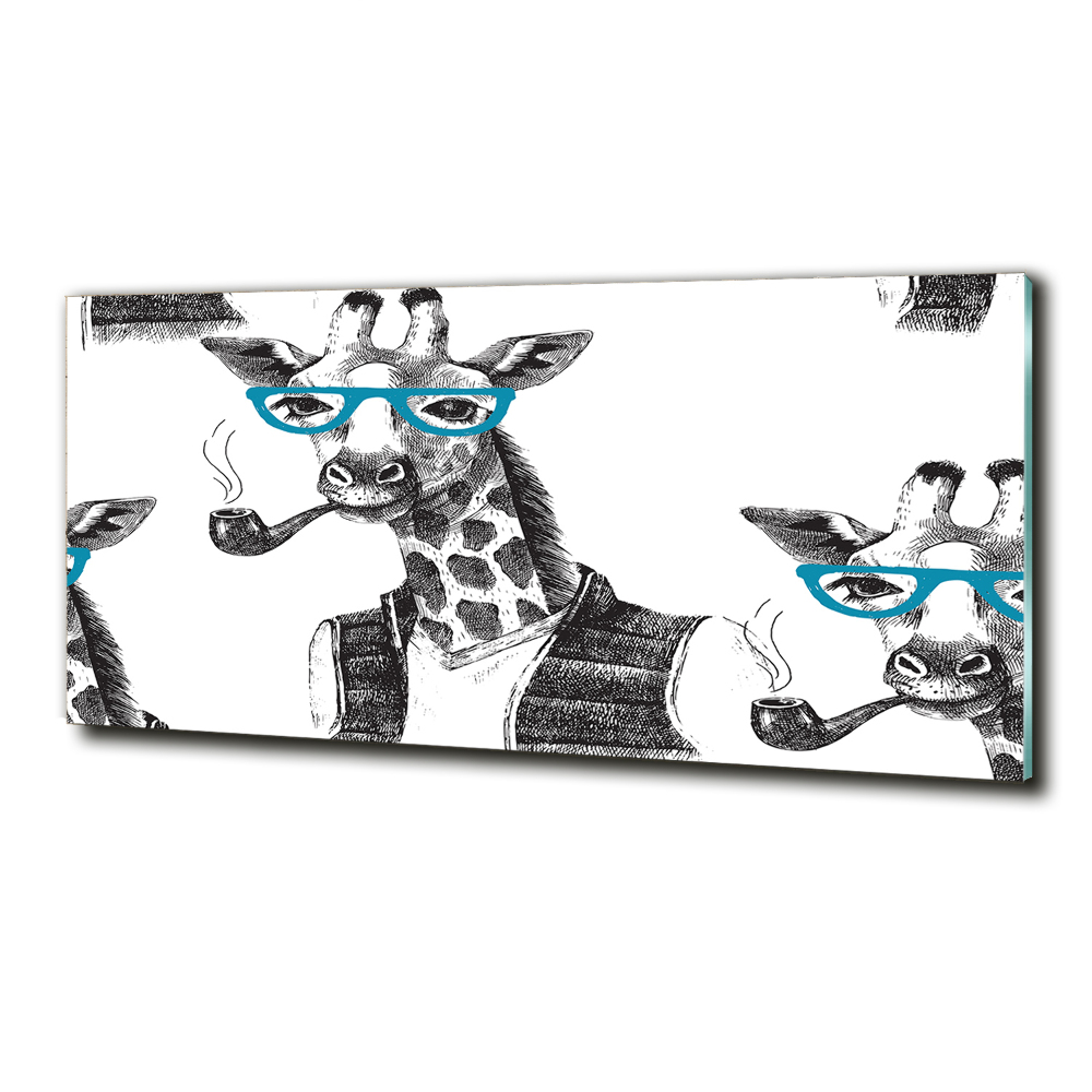 Tableau imprimé sur verre Girafe avec lunettes