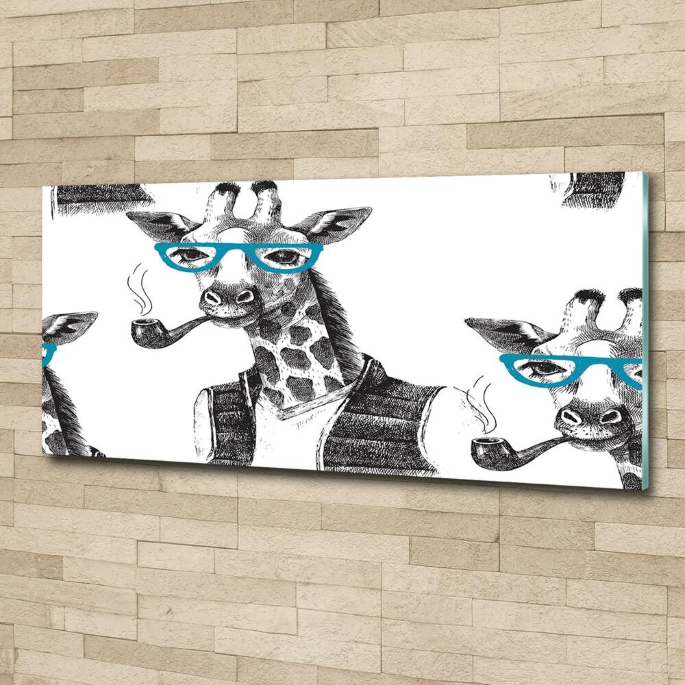 Tableau imprimé sur verre Girafe avec lunettes