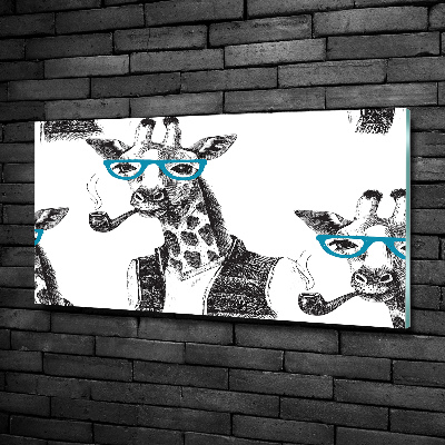 Tableau imprimé sur verre Girafe avec lunettes