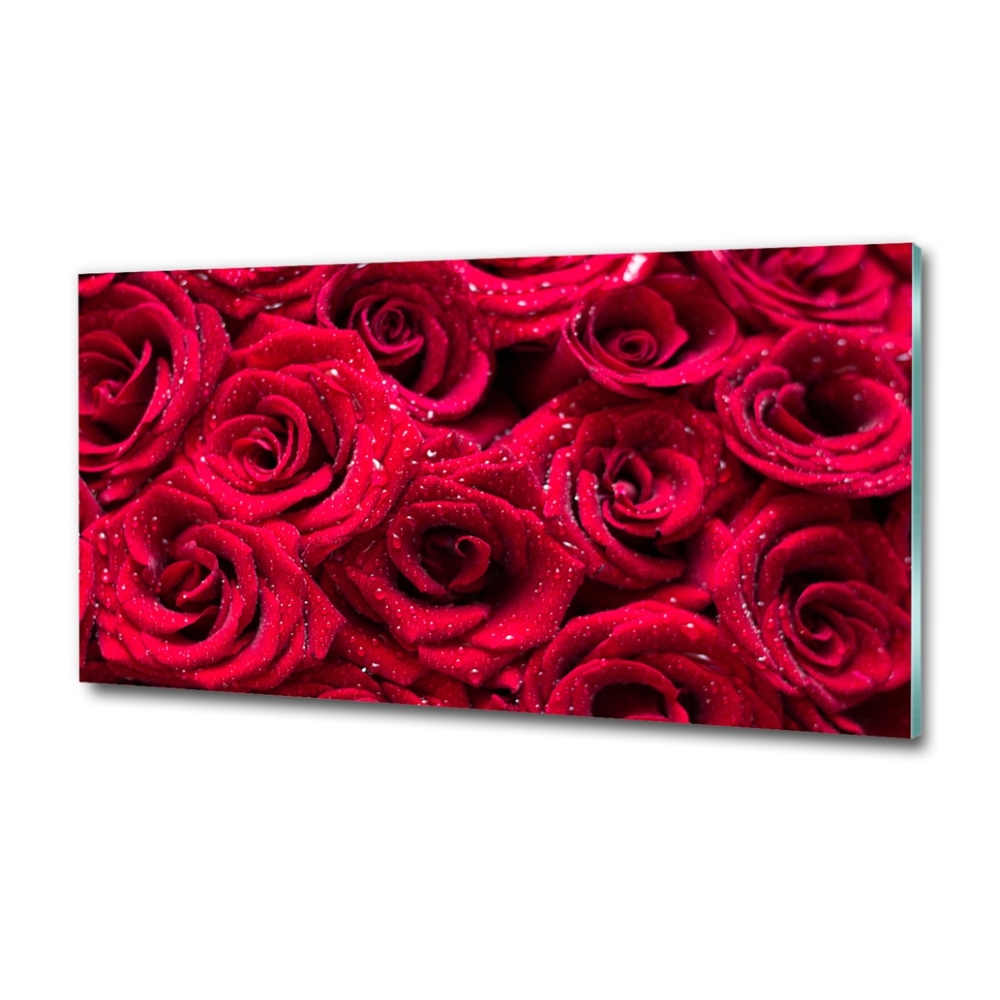 Tableau verre imprimé Gouttes sur roses