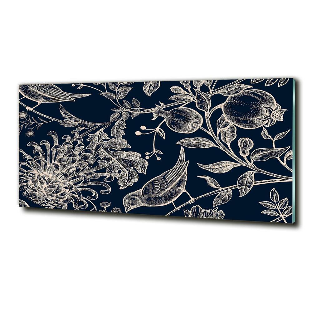 Tableau sur verre Fleurs et oiseaux