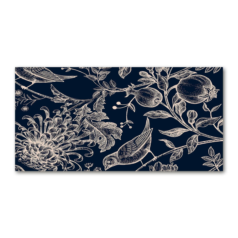 Tableau sur verre Fleurs et oiseaux