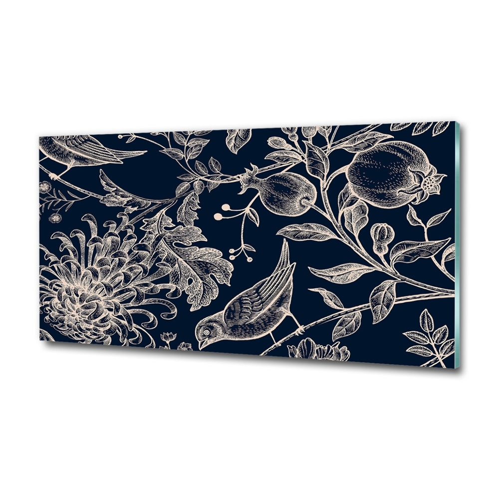 Tableau sur verre Fleurs et oiseaux