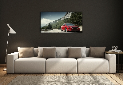 Tableau imprimé sur verre Voiture à la montagne