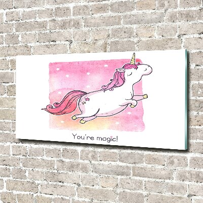 Tableau photo sur verre Licorne rose