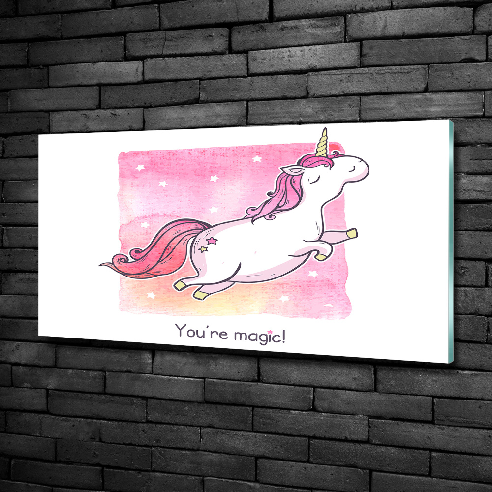 Tableau photo sur verre Licorne rose