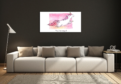 Tableau photo sur verre Licorne rose