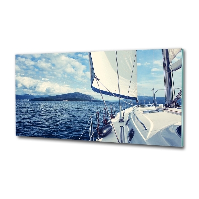 Tableau imprimé sur verre Yacht devant la mer