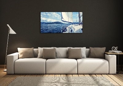 Tableau imprimé sur verre Yacht devant la mer