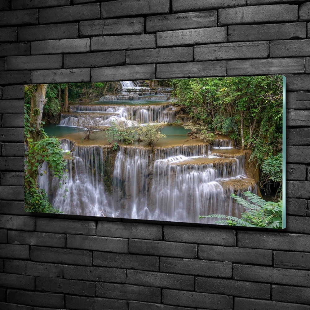 Tableau imprimé sur verre Cascade dans la forêt